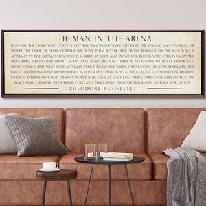 The Man In The Arena Sign, Parchment Background, Office Decor