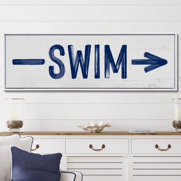 Swim Sign With Arrow, Pool House Wall Decor, Lake House Wall Art