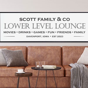 Lower Level Lounge Sign, Custom Basement Sign, Personalized Decor