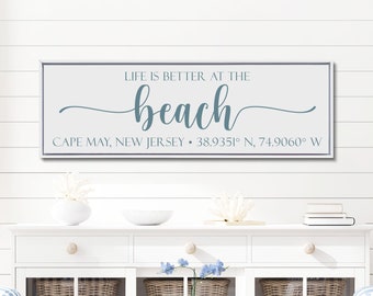 Custom Beach House Sign, Beach House Sign With Coordinates, Life Is Better At The Beach