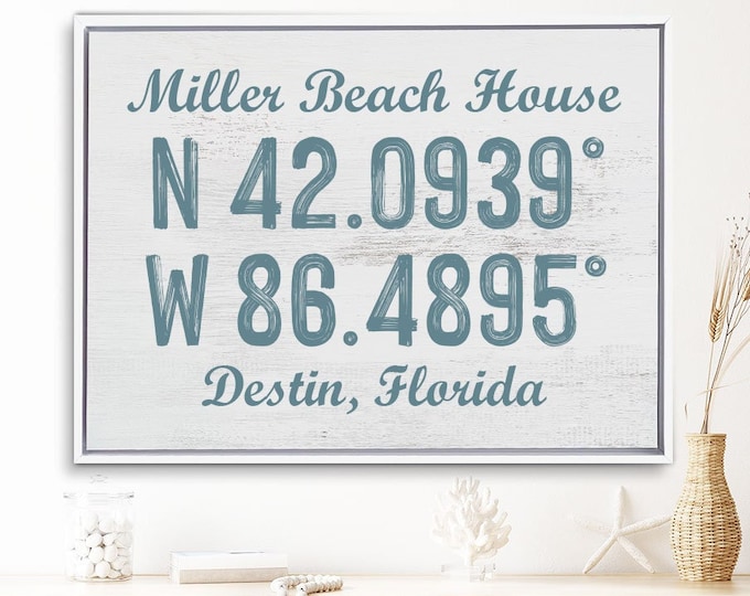 Custom Beach House Sign, Beach House Custom Coordinates Sign, Personalized Beach House Decor