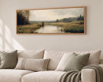 Sage Green Landscape Canvas Print: Neutral Framed Wall Art