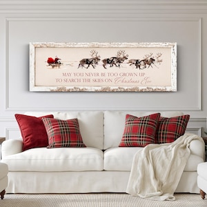 Rustic Christmas Canvas Sign: Santa and Reindeer Artwork