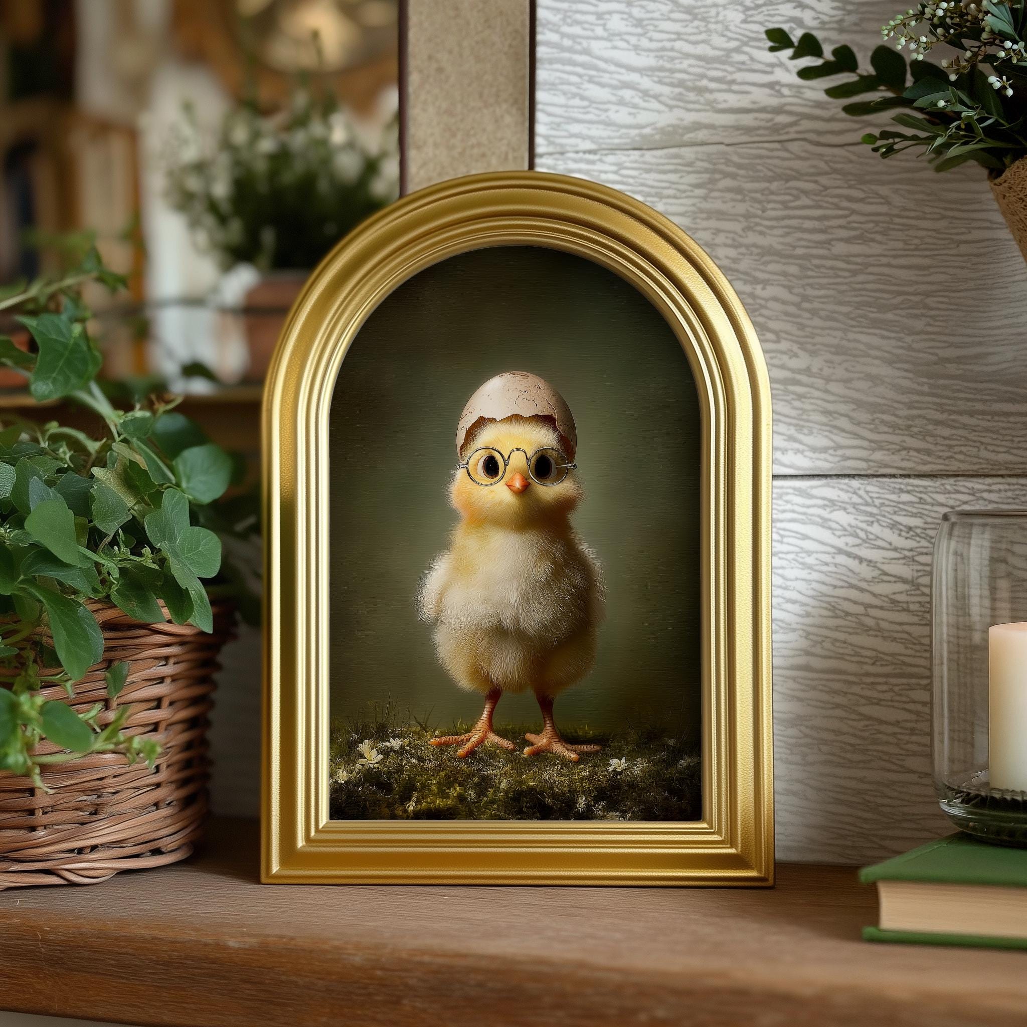Small Gold Arched Frame Adorable Chick Easter Art Print: Cute ...