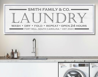 Personalized Farmhouse Laundry Room Sign, Custom Family Name
