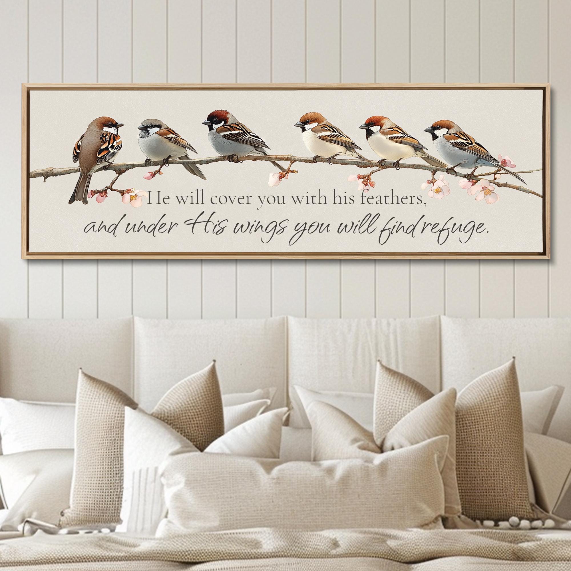 He Will Cover You With His Feathers, Scripture Wall Art, Bible Verse Art