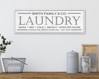 Personalized Farmhouse Laundry Room Sign, Custom Family Name