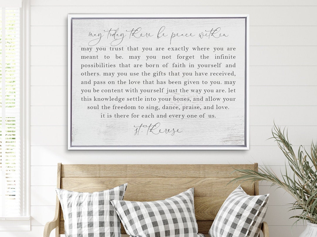May Today There Be Peace Within, Saint Therese Quote Sign Etsy
