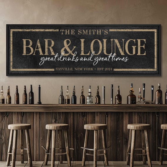 Custom Bar and Lounge Sign: Personalized Home Bar Decor