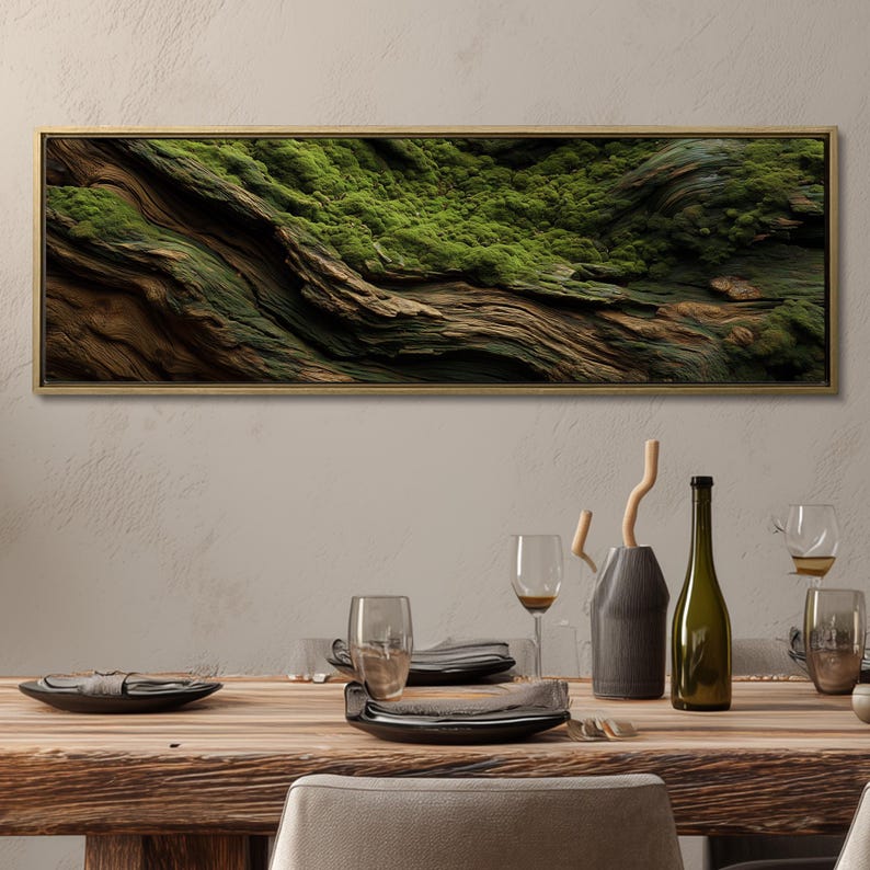 Moss and Olive Wood Canvas Wall Art: Unique Botanical Decor image 11