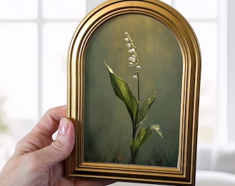 Small Gold Arched Frame Lily of the Valley Art Print : Cottagecore Decor