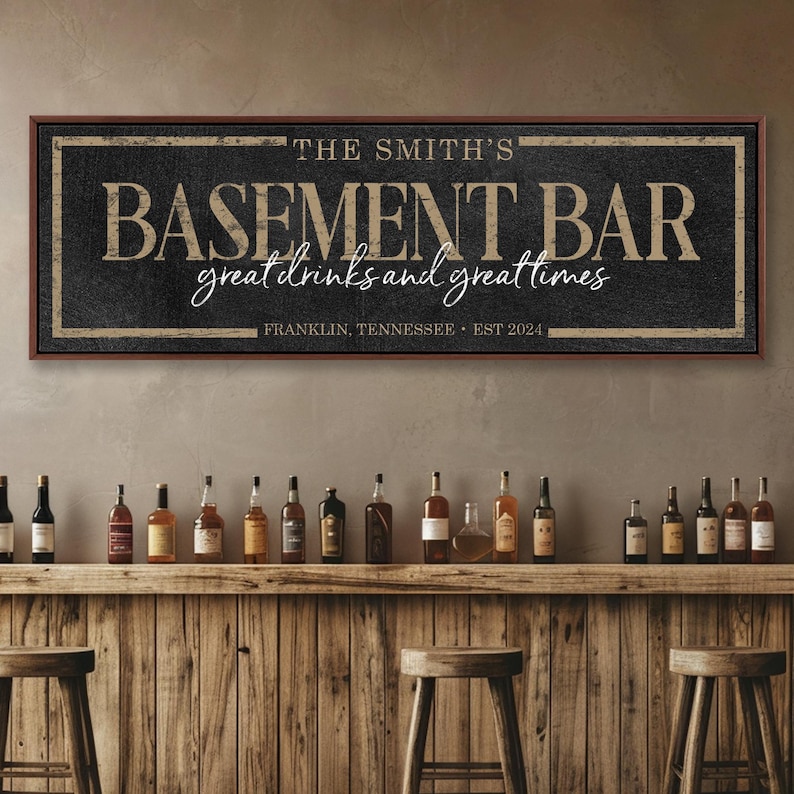 Custom Basement Bar Sign: Personalized Family Name Decor image 6
