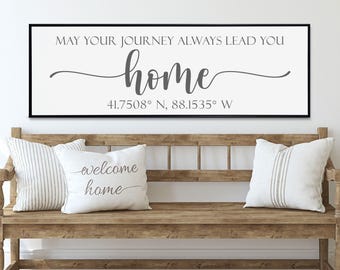 Home Sign With Coordinates, Longitude Latitude Sign, May Your Journey Always Lead You Home