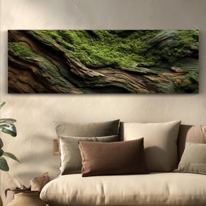 Moss and Olive Wood Canvas Wall Art: Unique Botanical Decor image 9