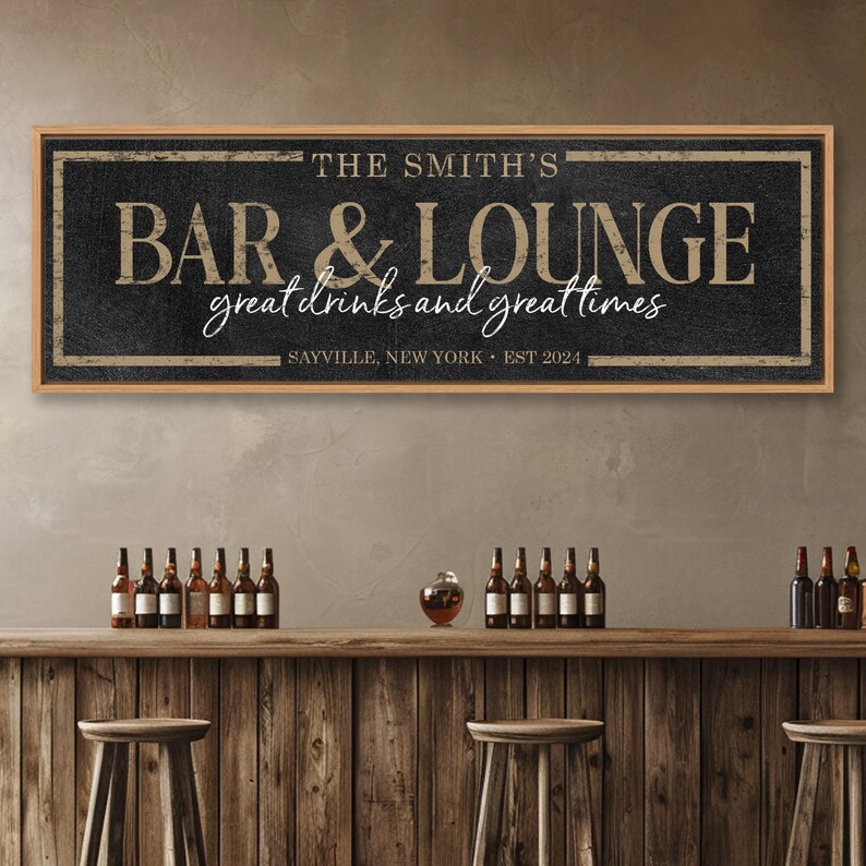 Custom Bar and Lounge Sign: Personalized Home Bar Decor image 7