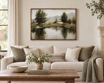 Sage Green Nature Picture: Framed Canvas Landscape Display