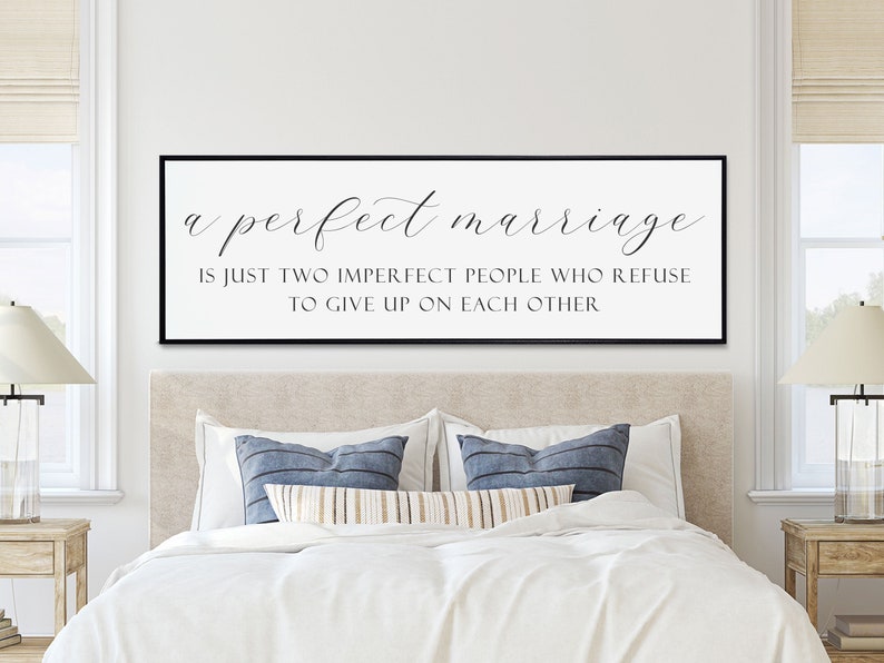 Master Bedroom Sign, A Perfect Marriage Sign, Above the Bed Wall Art image 1