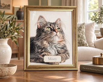 Personalized Framed Cat Sketch: Customized Pet Portrait Animal Illustration