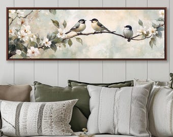 Vintage Birds Canvas Art: Floral Branch Wall Decor