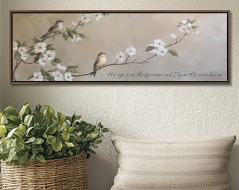 Sparrow Scripture Canvas Art: Birds on Branch Wall Decor