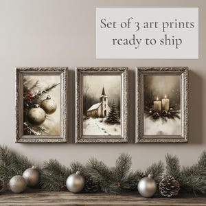 Christmas Art Print Set of 3, PRINTED AND SHIPPED, Vintage Christmas Art