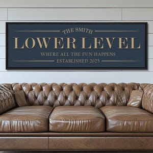 Lower Level Sign, Personalized Lower Level Lounge Sign, MANY COLORS AVAILABLE