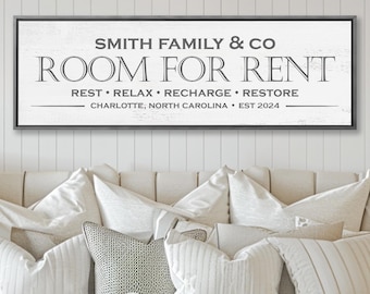 Letrero personalizado para la habitación de invitados: Decoración de bienvenida estilo rústico, lienzo personalizado.