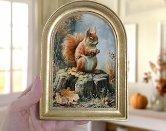 Small Gold Arched Frame Decor: Fall Squirrel Art Print
