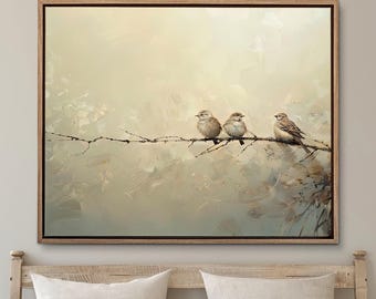 Neutral Bird Canvas Wall Art: Farmhouse Style