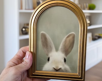 Small Gold Arched Frame Whimsical Bunny Art Print : Sage Green Gift Ideas for Her