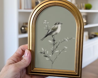 Small Gold Arched Frame Bird Art Print : Affordable Housewarming Gift