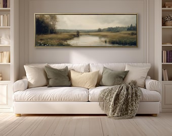 Serene Riverscape Landscape Wall Art : Fall Canvas Home Decor