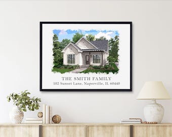Custom Watercolor House Portrait, Framed Housewarming Gift