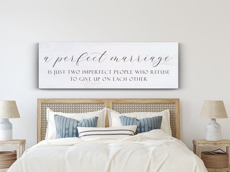 Master Bedroom Sign, A Perfect Marriage Sign, Above the Bed Wall Art image 5