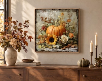 Autumn Pumpkin Canvas Print: Framed Fall Wall Hanging Artwork