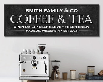 Personalized Coffee and Tea Bar Sign, Farmhouse Decor