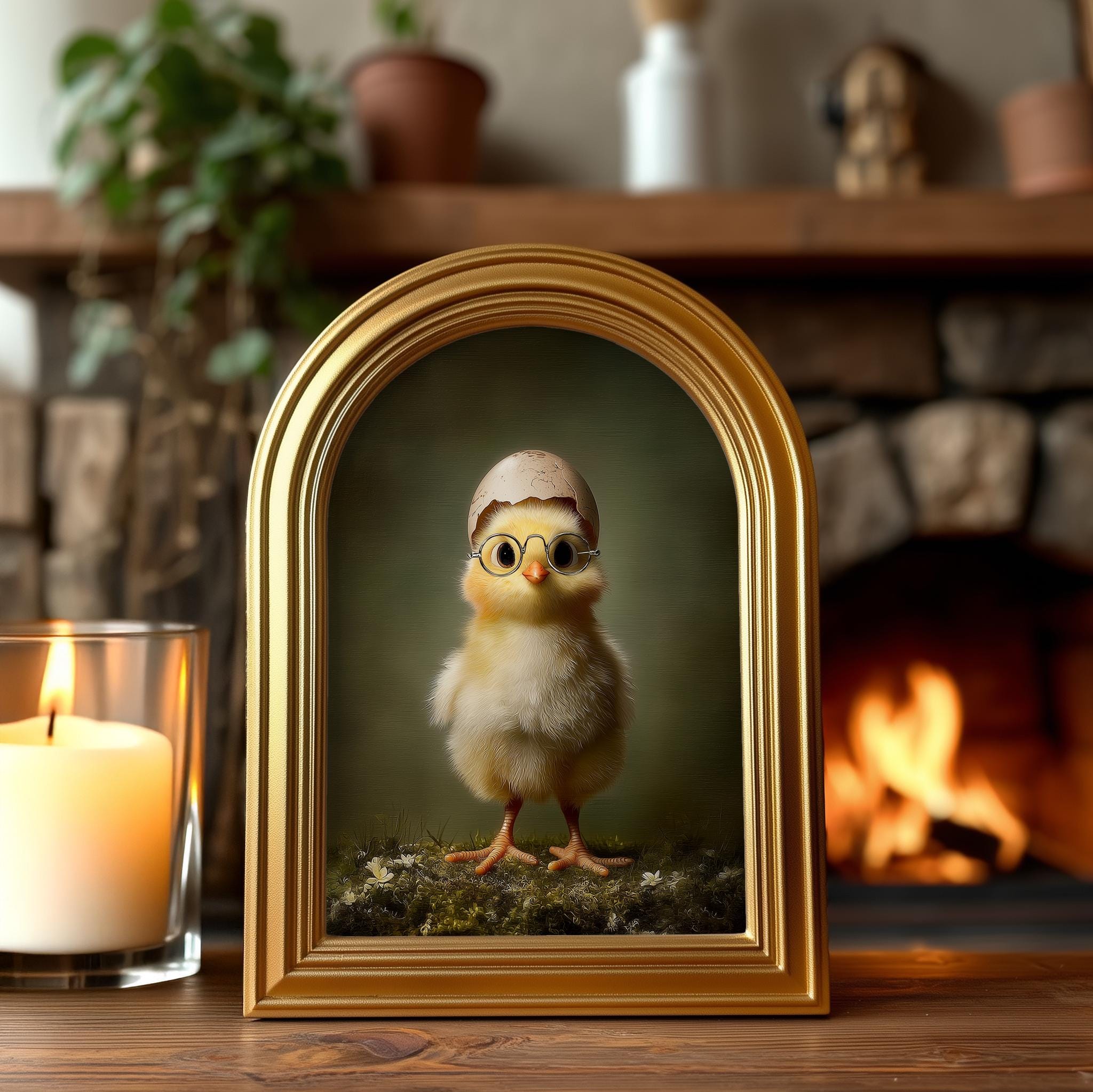 Small Gold Arched Frame Adorable Chick Easter Art Print: Cute ...