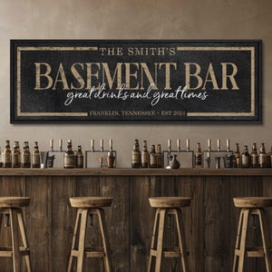 Custom Basement Bar Sign: Personalized Family Name Decor image 1