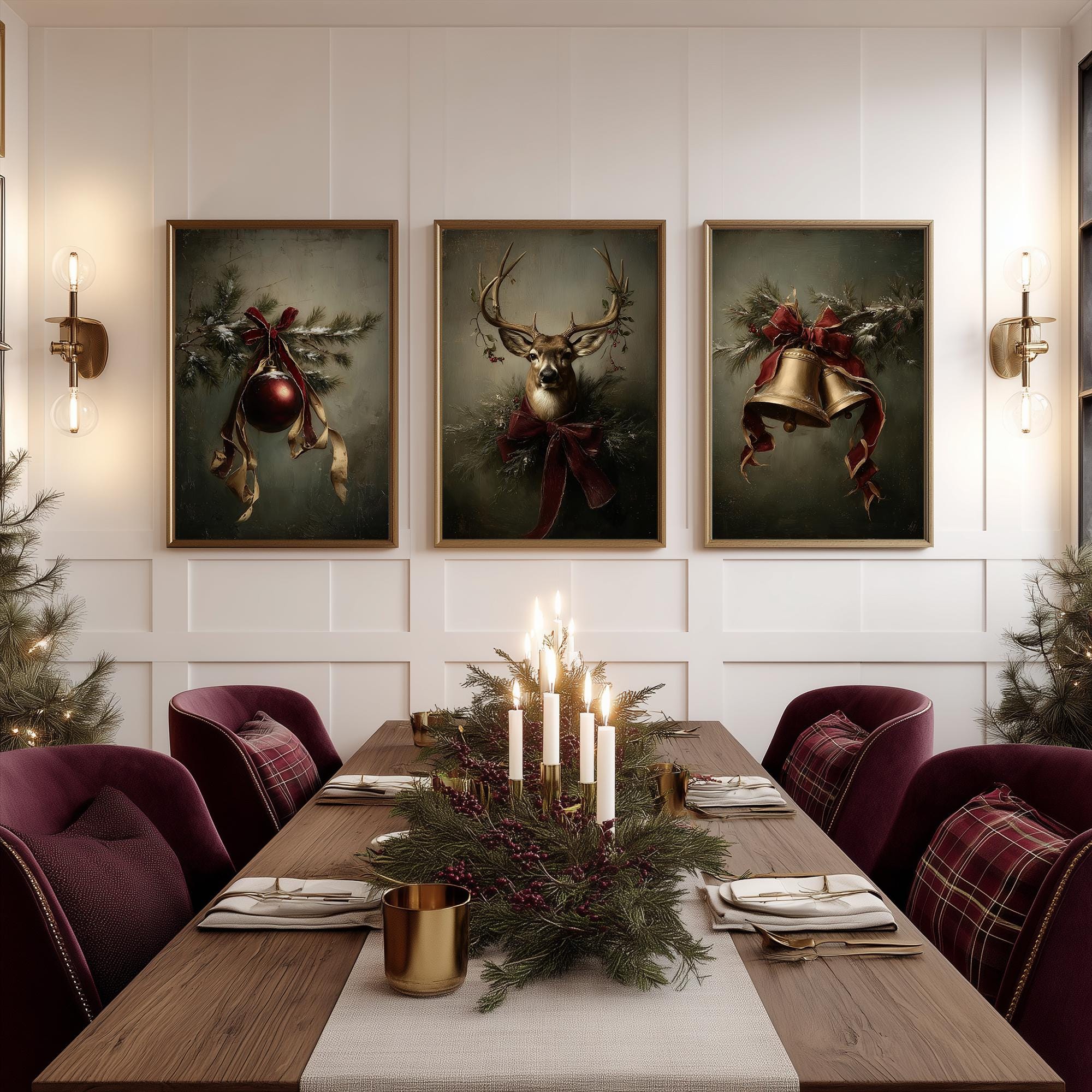 Classic Christmas Art Print Set of 3, Traditional Holiday Decor - Etsy