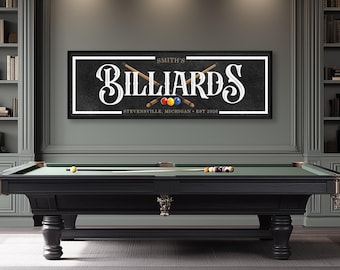 Personalized Billiards Room Sign: Vintage Style Canvas Art