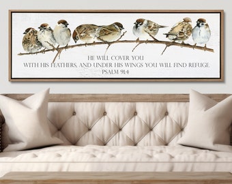 Bible Verse Wall Art, Scripture Sign, He Will Cover You With His Feathers