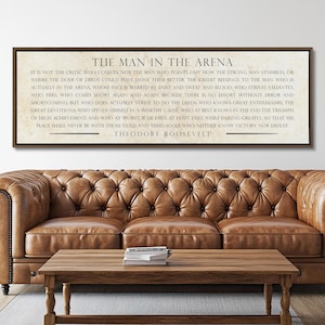 The Man In The Arena Sign, Parchment Background, Office Decor
