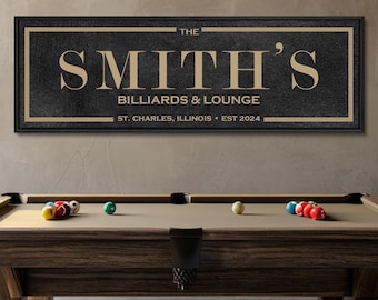 Personalized Billiards Lounge Sign: Custom Family Name Canvas Art