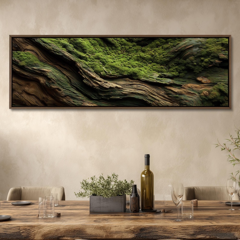Moss and Olive Wood Canvas Wall Art: Unique Botanical Decor image 10