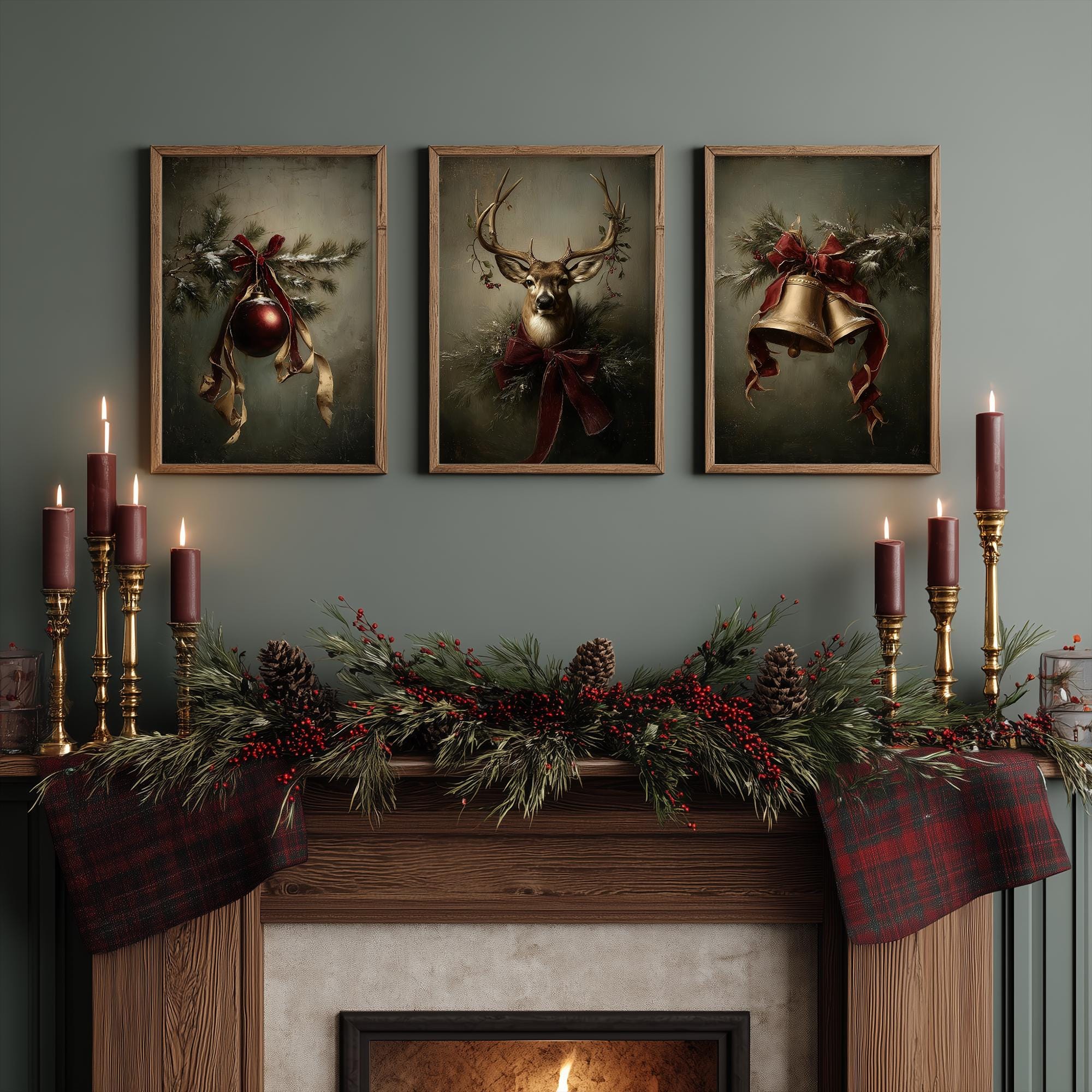 Classic Christmas Art Print Set of 3, Traditional Holiday Decor - Etsy