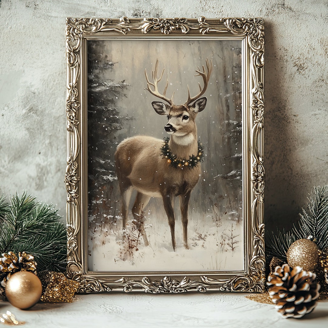 Vintage Deer Christmas Art Print: Winter Wonderland - Etsy