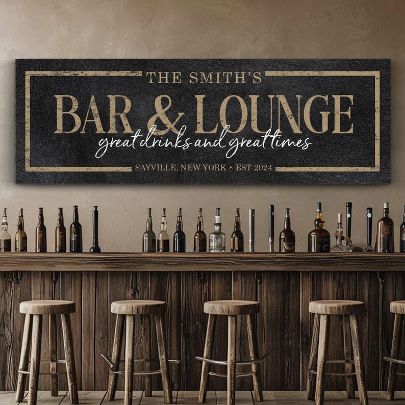 Custom Bar and Lounge Sign: Personalized Home Bar Decor image 5