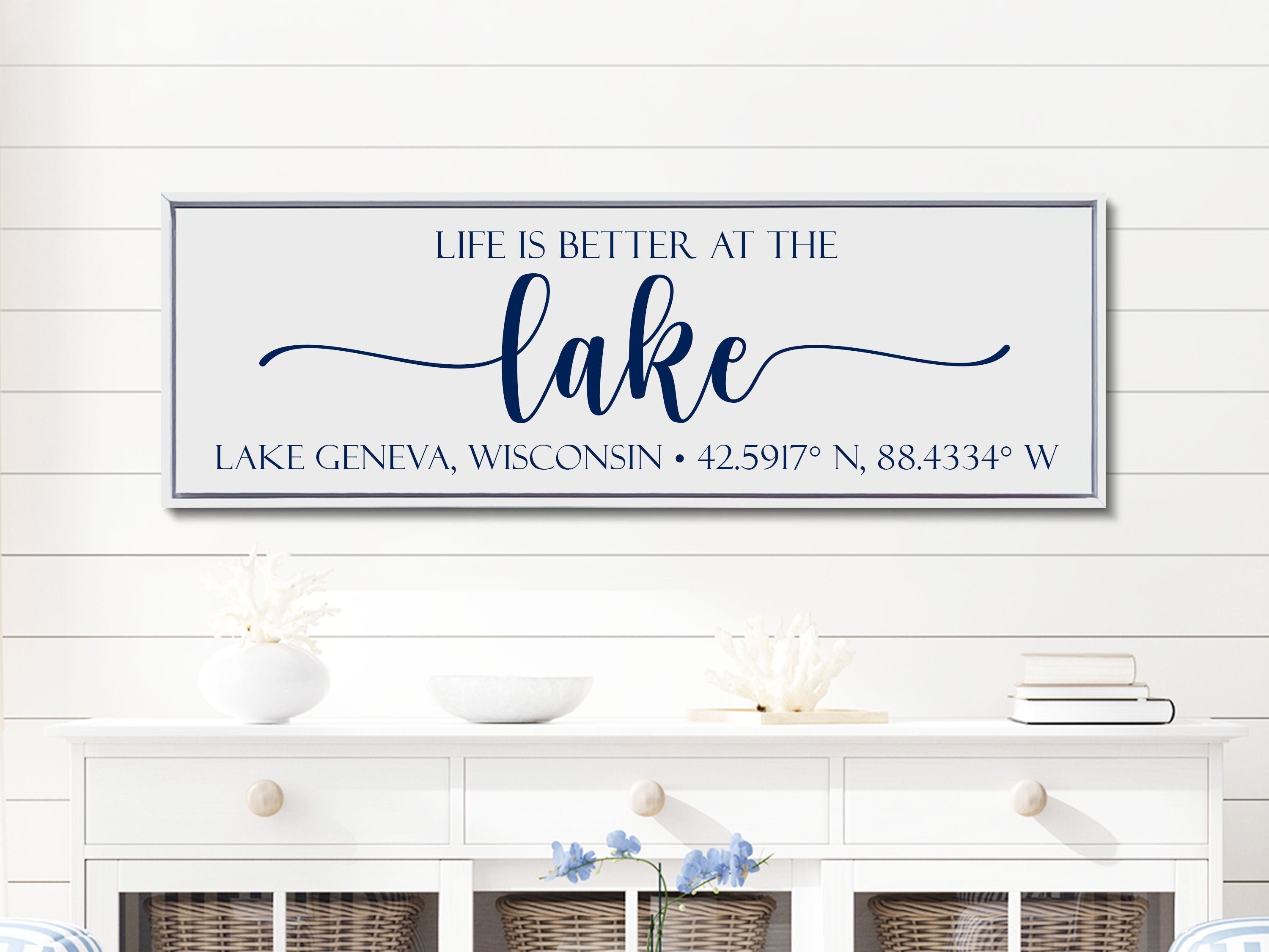 Life is Better at the Lake Sign, Sunset Colors, Vintage Lake House D