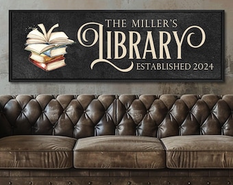 Personalized Home Library Sign: Farmhouse Style Canvas Decor