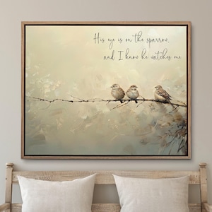Birds Wall Art, His Eye Is On The Sparrow, Christian Wall Decor